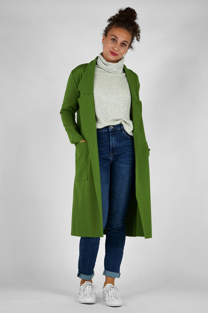 Lange Jersey-Jacke aus Viskose-Mix-Qualität in grün