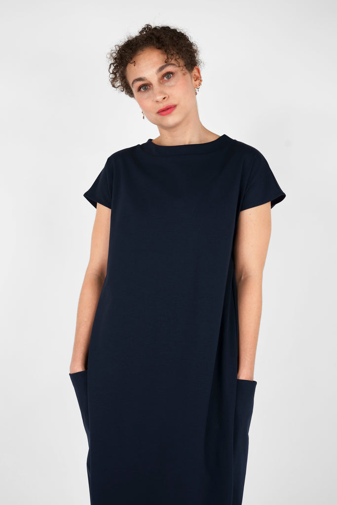 Midi-Kleid aus Viskose-Mix-Qualität in dunkelblau