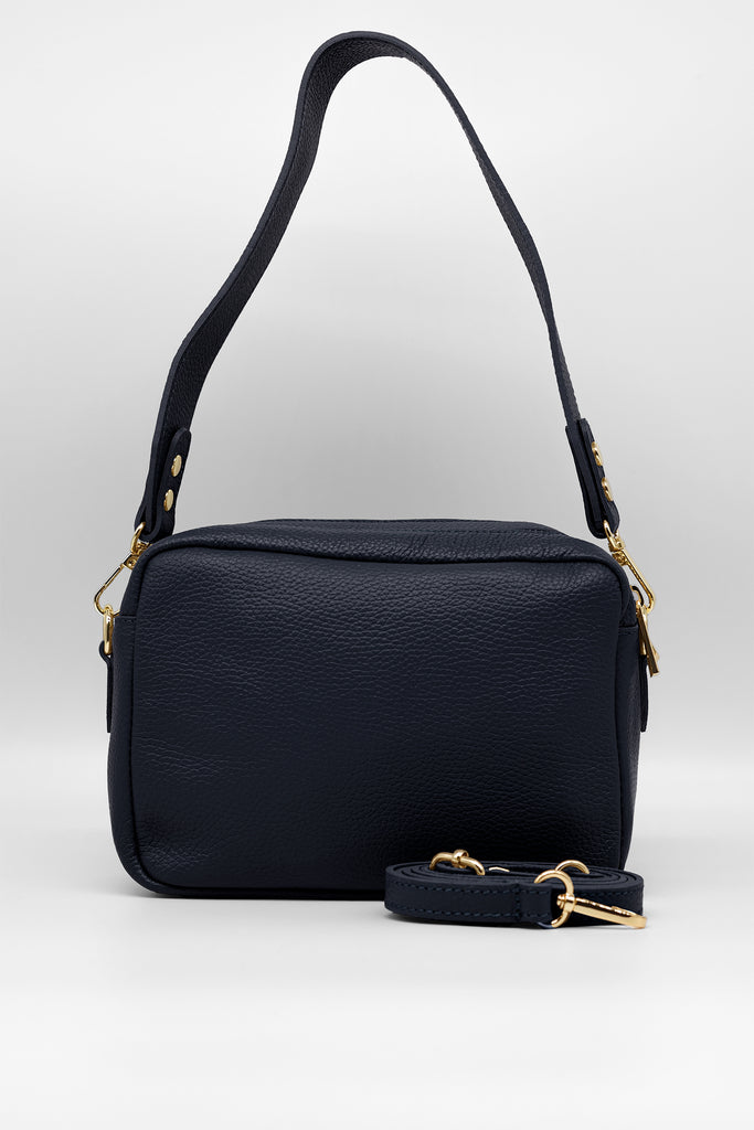Crossbody-Bag ALIA aus genarbtem Leder in dunkelblau