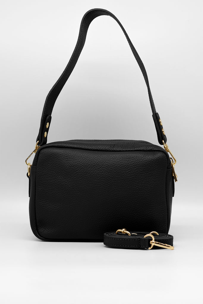 Crossbody-Bag ALIA aus genarbtem Leder in schwarz
