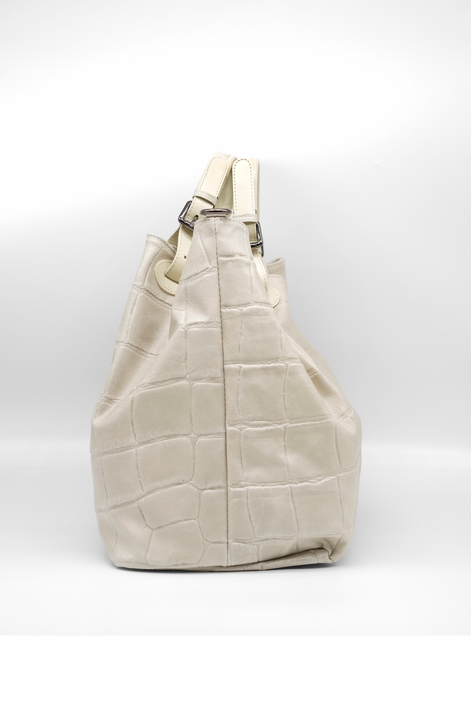 Handtasche CAROLINA mit Kroko-Prägung in creme