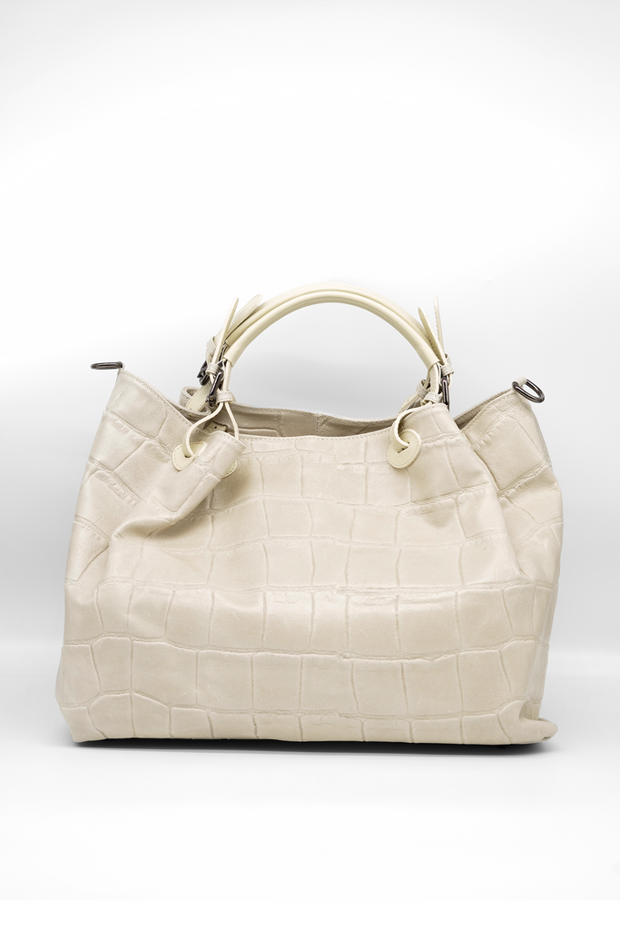 Handtasche CAROLINA mit Kroko-Prägung in creme