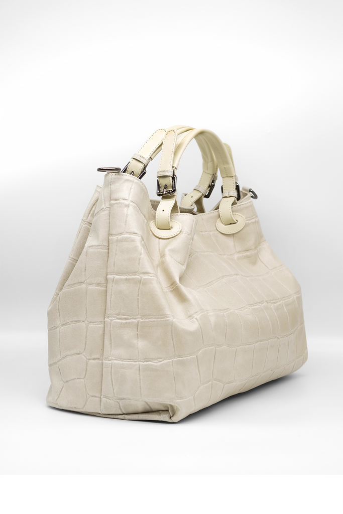 Handtasche CAROLINA mit Kroko-Prägung in creme