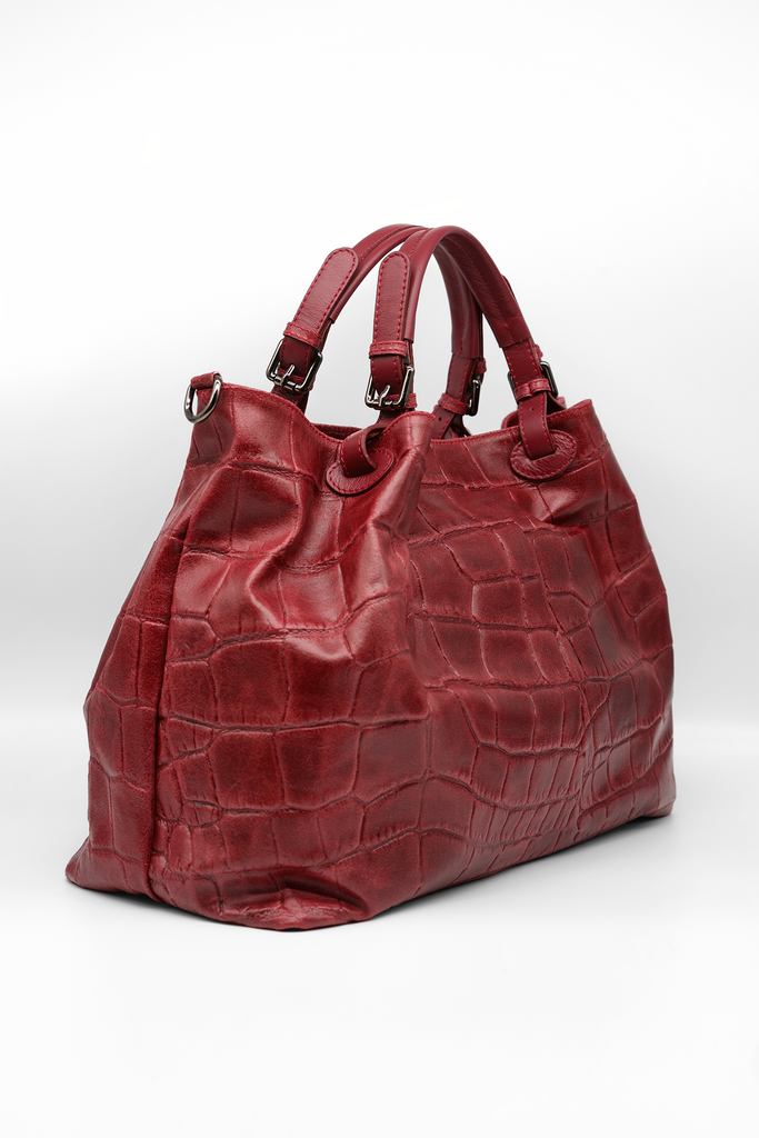 Handtasche CAROLINA mit Kroko-Prägung in rot