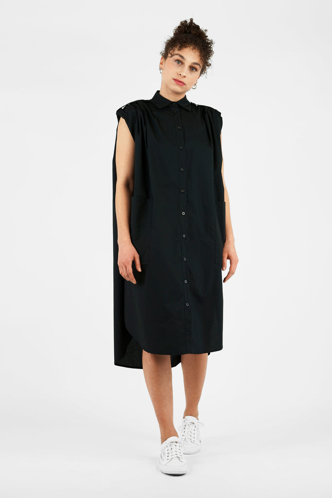 Hemdblusenkleid in Stretch-Popeline-Qualität in schwarz